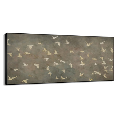 Rustic Flock of Birds Nature Inspired Art Illustrations Extra Large Framed Wall Art Print Decor (Frame Assembly Required)