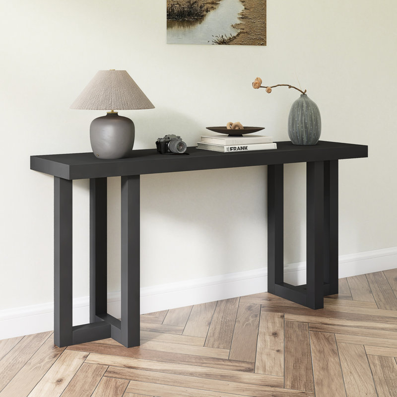 Console à conception géométrique avec pieds en pin massif, Noir, noir, noir, noir, Noir, noir, noir, noir