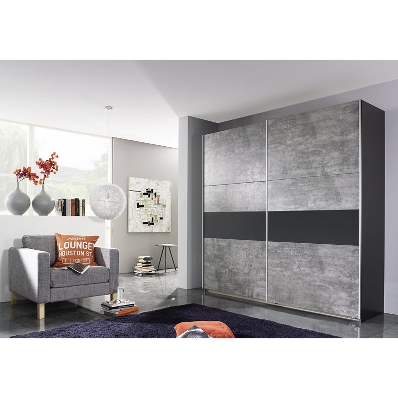 Front stone grey/Carcase Metallic grey Korbach 2 Door Sliding Wardrobe, 210cm H x 218cm W x 59cm D, Basic