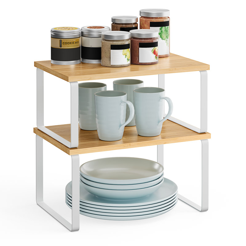 Frame Mounted Spice Rack with Adjustable Racks, Natural/White