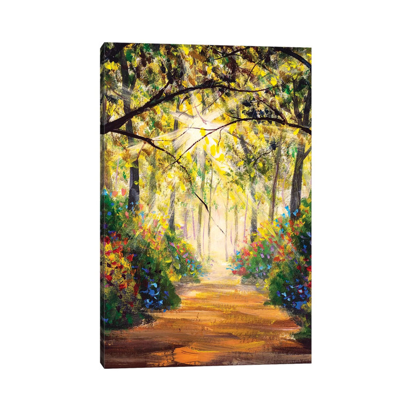 Road In Sun Summer Flowers Park Alley by Valery Rybakow - Painting on Canvas, 101.6cm H x 66.04cm W x 3.81cm D