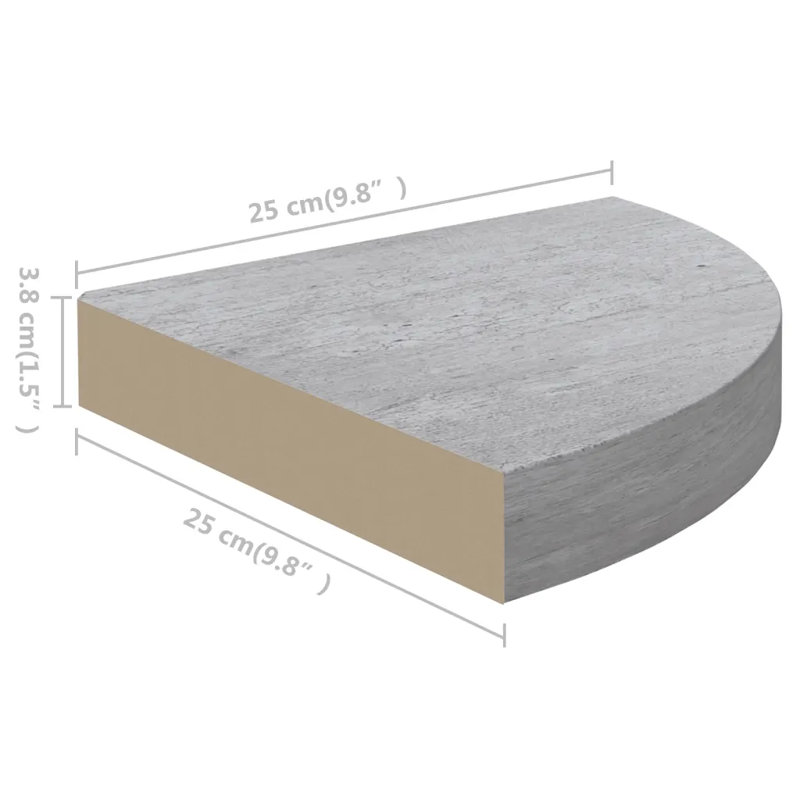 Arta 4 Piece Corner Shelf, Concrete Grey, 3.8cm H x 25cm W x 25cm D