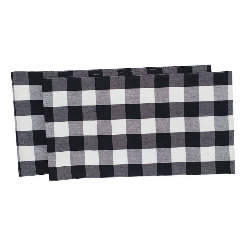 Loa Plaid Cotton Table Runner, Black
