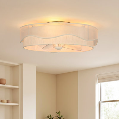 Arachne 20" Boho Caged Ceiling Fan with Layered Fabric Shades, Light Kit and Remote Control