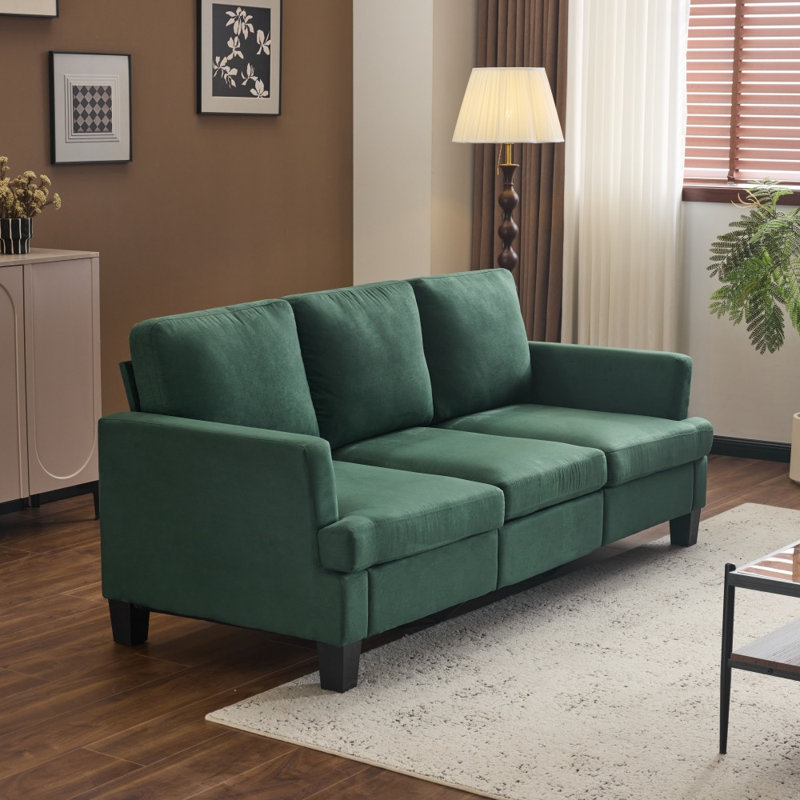 83.5" Upholstered Square Arm Suede Sofa, Green