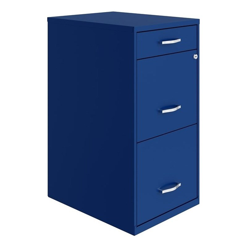 18" 3-Drawer Modern Metal Organizer File Cabinet, Blue