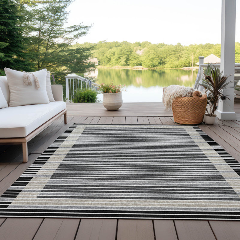Tapis noir intérieur / extérieur lavable à la machine Christain ACN1399, Rectangle 5 pi x 7 pi 6 po