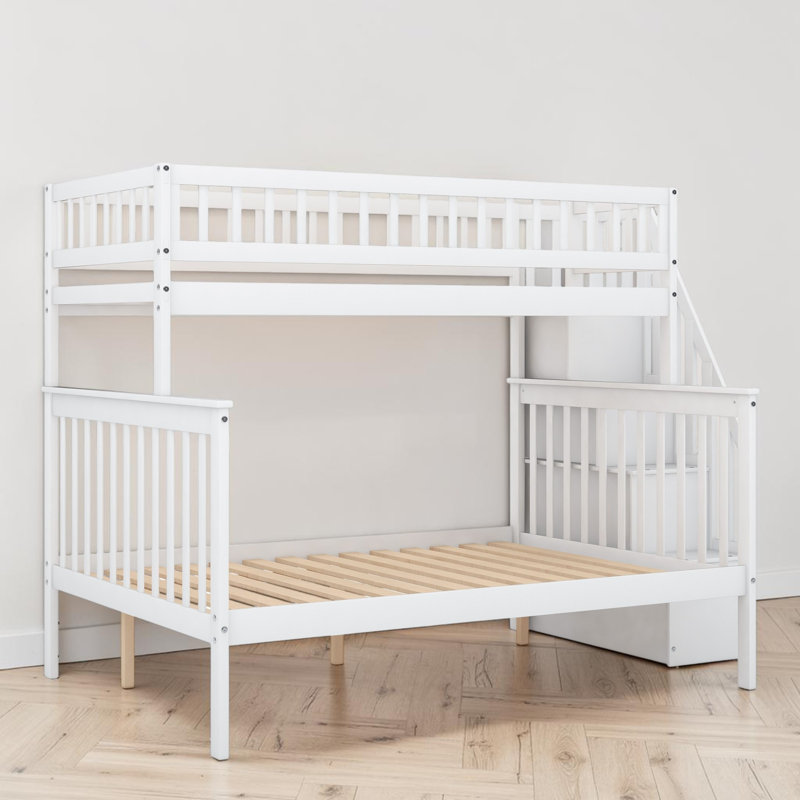 Dossena Standard Bunk Bed with Shelves, White, Twin over Full