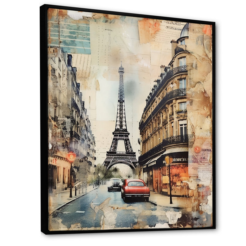 Collage rétro Paris Nostalgia I, H 32 po x l 24 po, Cadre flottant noir