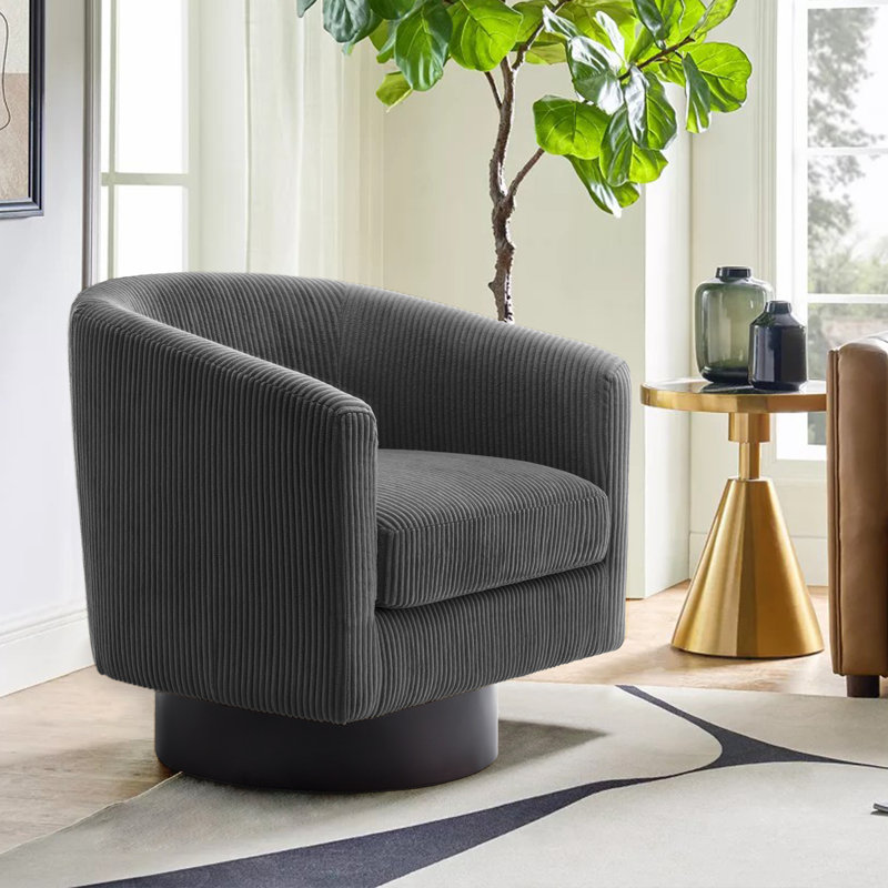 Bennett 72.1Cm Wide Swivel Barrel Chair, Grey Corduroy