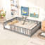 Lit double pleine grandeur avec clôture sans porte, lit en bois d'hévéa avec garde-corps de sécurité, gris-1283501343-1283501328