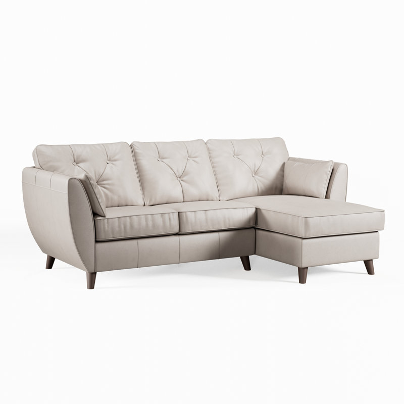 Hoxton 3 Seater Leather Maxi Sofa Chaise, Cloud Grey, Right Hand Facing, Dark Wood