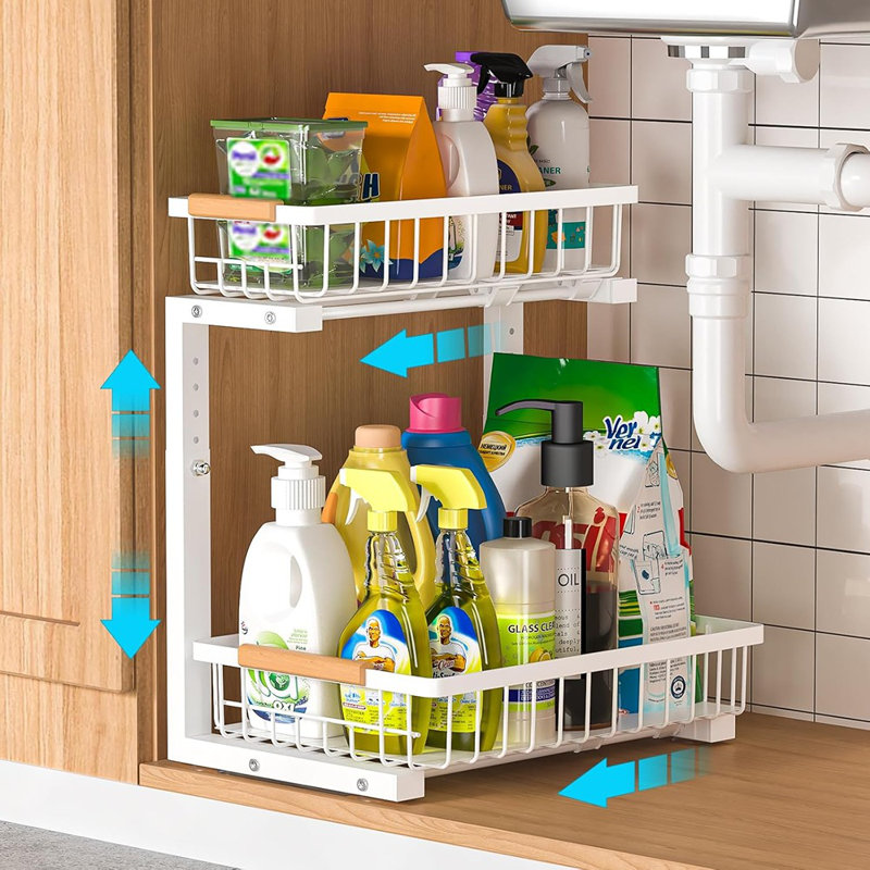 JES ENTERPRISES 2-Tier Under Sink Pull-Out Organizer, Height-Adjustable ...