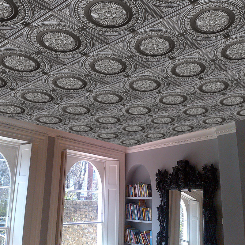 Carreau de plafond en PVC 2 pi x 2 pi Falkirk Perth, Argent antique