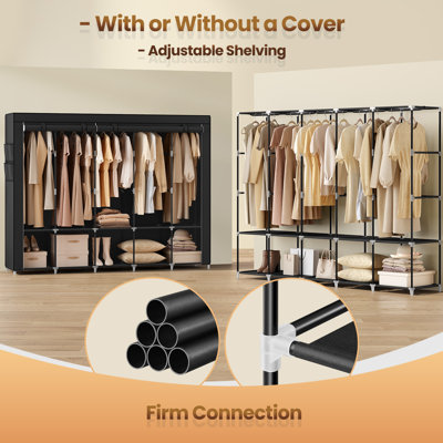 Portable Closet, Large Capacity Wardrobe Closet Organizer With Cover, 5 Hanging Rods And Shelves