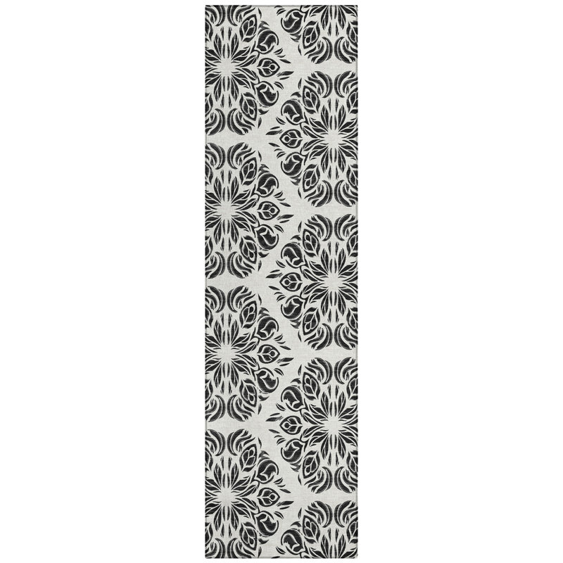 Machine Washable Indoor/Outdoor Chantille ACN2456 Damask Rug, 2'3" x 7'6" Runner, Ivory