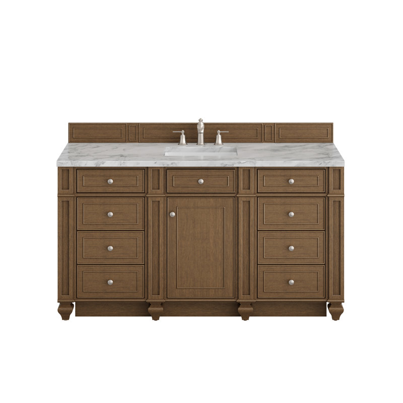 Bristol 60'' W Single Vanity, Saddle Brown, Carrara White, 8" Widespread