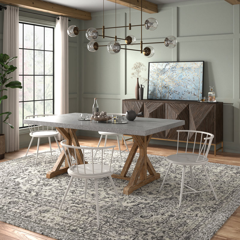 Ensemble de table de salle à manger et de chaises à dossier bas en placage de béton Warner, Blanc