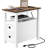 Farmhouse Nightstand with Charging Station and 2 Storage Drawers, Bedside Table with Barn Door and Shelf, Rustic End Table Side Table for Bedroom, Living Room, Sofa-2142607888