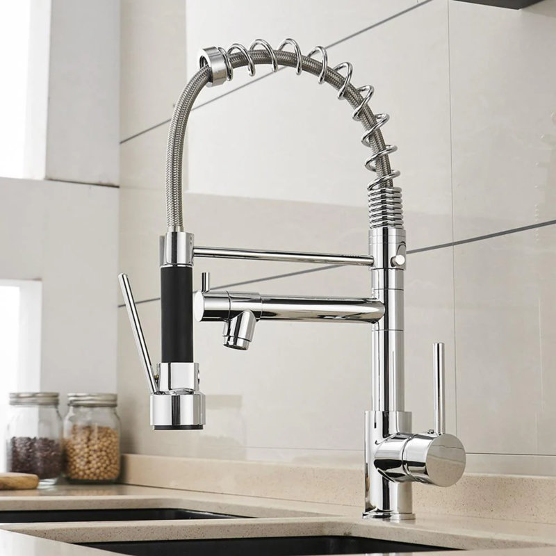 Maincraft Single Handle Pull Down Sprayer Kitchen Faucet, Polished Chrome