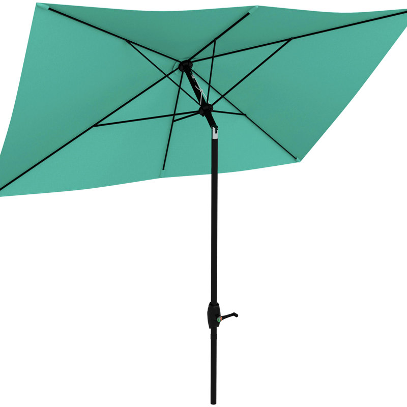 Parasol de patio rectangulaire 6,5 pi x 10 pi, protégé, manivelle et inclinaison facile, parasol sarcelle 10 pi, filet de protection, angle d'inclinaison réglable,