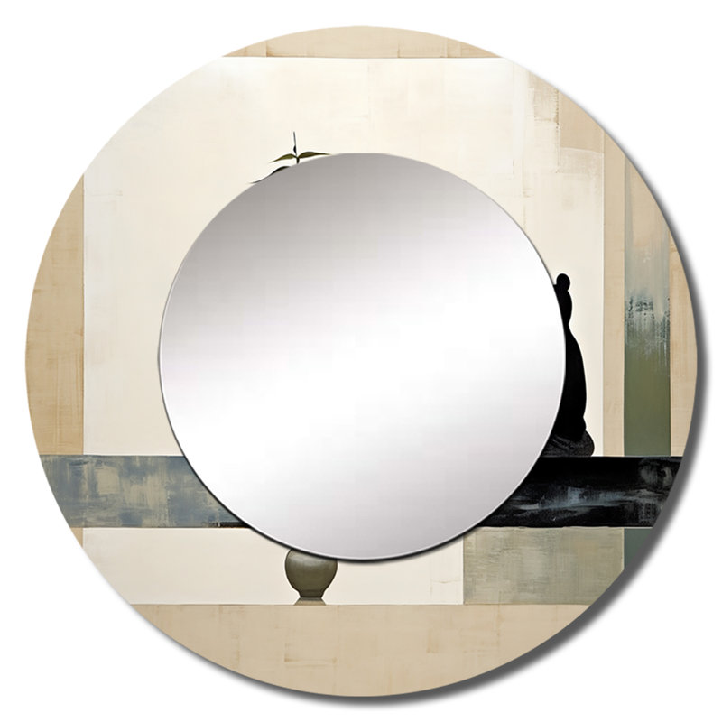 Asian Art Modern Zen I - miroir décoratif asiatique, miroir mural rond, impression sur métal, 23 po x 23 po
