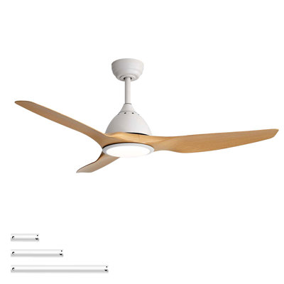 Ventilateur de plafond intelligent moderne 52 po - grain de bois et mat, avec lumière DEL à 3 couleurs à intensité variable (fonction de mémoire), télécommande, moteur à courant continu réversible silencieux