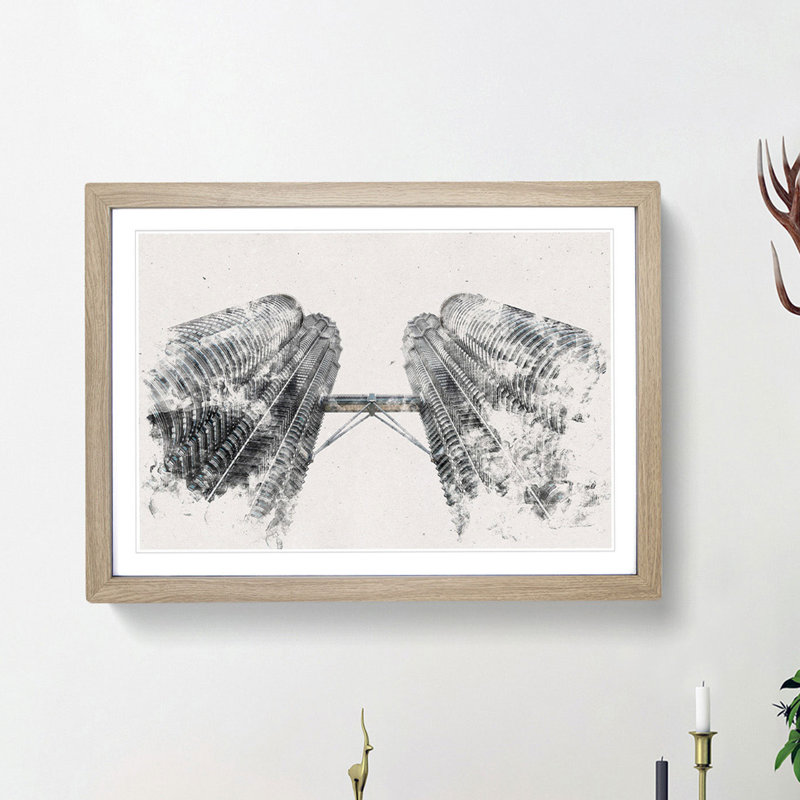 Petronas Twin Towers - Framed Print, 24cm H x 33cm W x 2cm D, Oak Framed