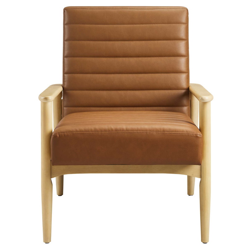 Fauteuil d'appoint en cuir Jensen , Similicuir brun, Bois naturel
