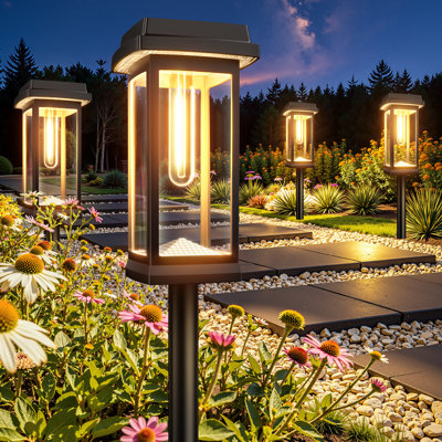 Éclairage solaire de sentier extérieur, lumières solaires plus lumineuses extérieures imperméables, jusqu'à 15 heures Poteaux en métal robustes Éclairage extérieur pour allée de trottoir