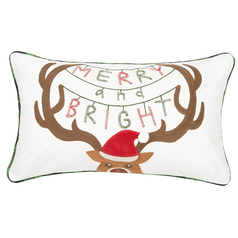 Merry and Bright Deer Embroidered Throw Pillow