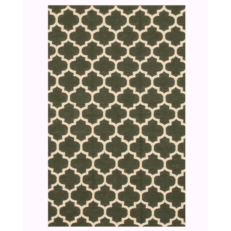 Tapis contemporain en laine tissé à plat ivoire Dazzling, Rectangle 9 pi x 12 pi