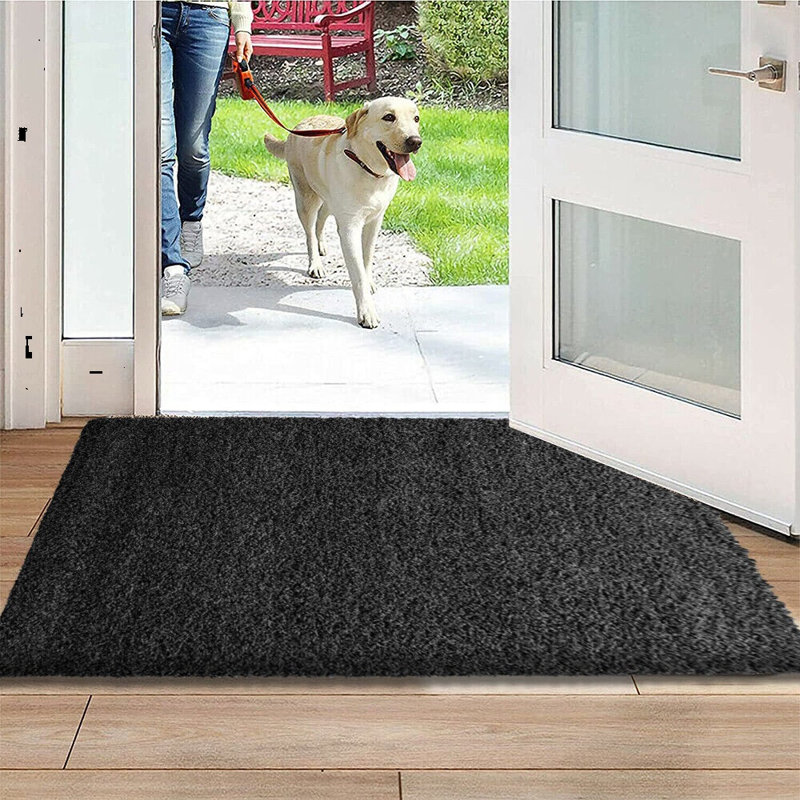 Meyah Non Slip Shaggy Door mats, Black