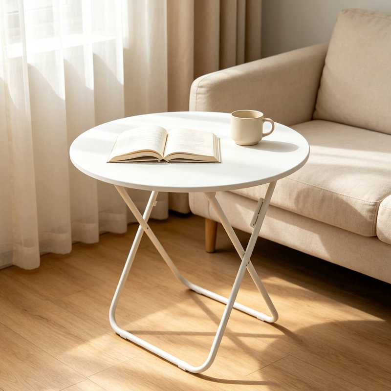 Table ronde ronde pliante blanche, table pliante portative sans assemblage, petite table de bout encastrable, 31,5 pouces, 1