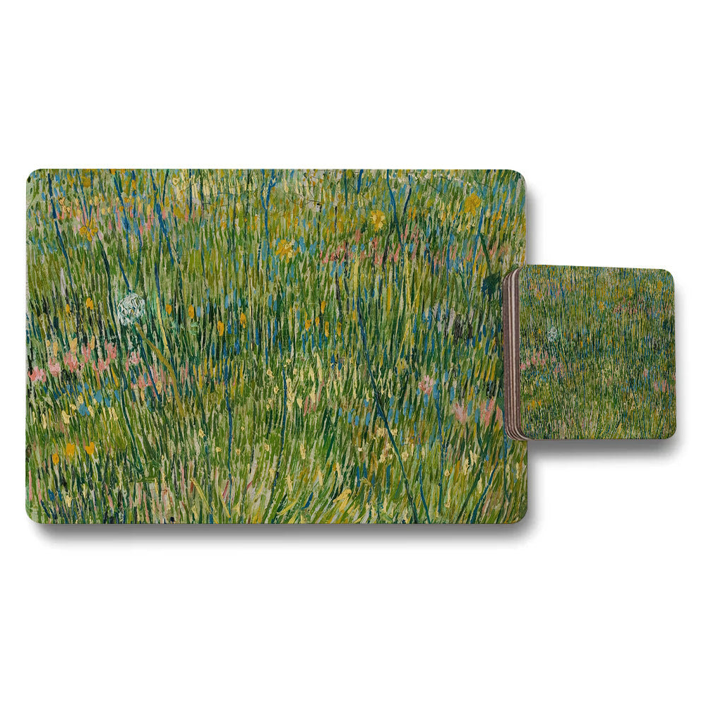 Impressionist Meadow Placemat and Coaster Set With Wildflower Artwork