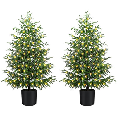 4FT Prelit Christmas Trees, 2 Pack Artificial Norfolk Pines with 80 LED Lights & 8 Modes, Real-Touch PE Material, Family & Pet Friendly, Faux Trees in Pot for Indoor Outdoor Decor (Plug in powered)
