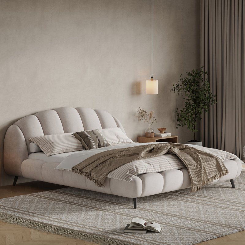 Très grande tête de lit et pied de lit en chenille tapissier très grand, lits en forme de coquillage, beige