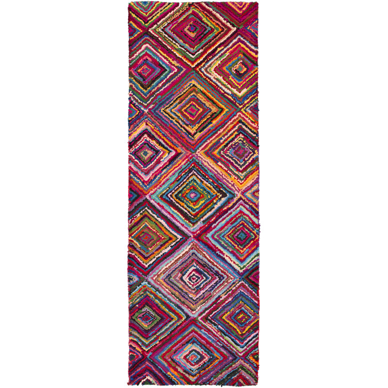 Hand Hooked Geometric Indoor Rug, Runner 2'6" x 8'