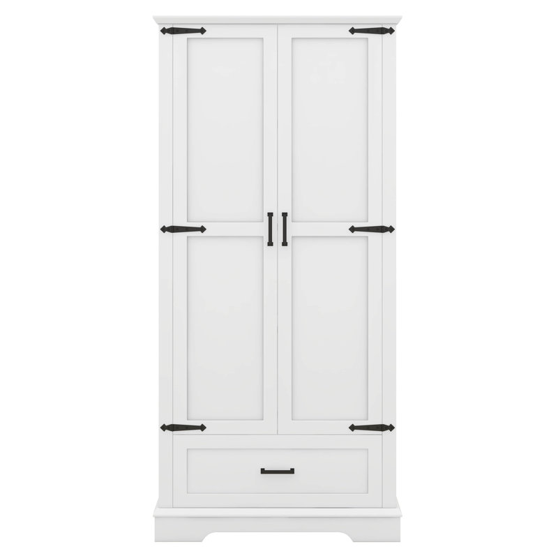 Armoire de rangement haute de style campagnard avec 2 portes, 1 tiroir et tablette réglable, armoires de rangement en bois pour garde-manger