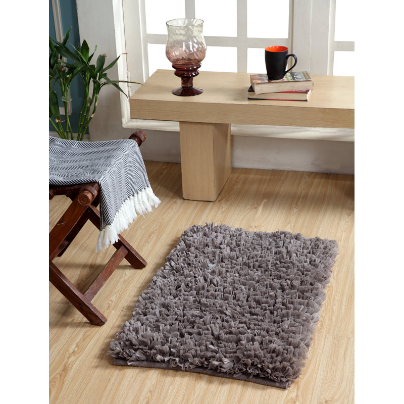 Annalease Cotton Blend Non-Slip Bath Rug, Gray