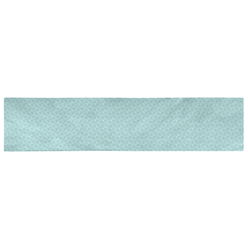 Chemin de table géométrique avicia, 72 po x 16 po, Polyester, Bleu sarcelle / blanc