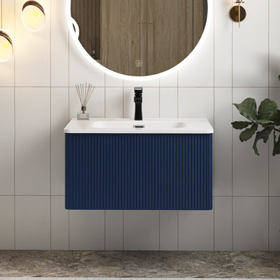 Meuble-lavabo flottant mural 36 po avec lavabo en céramique blanche