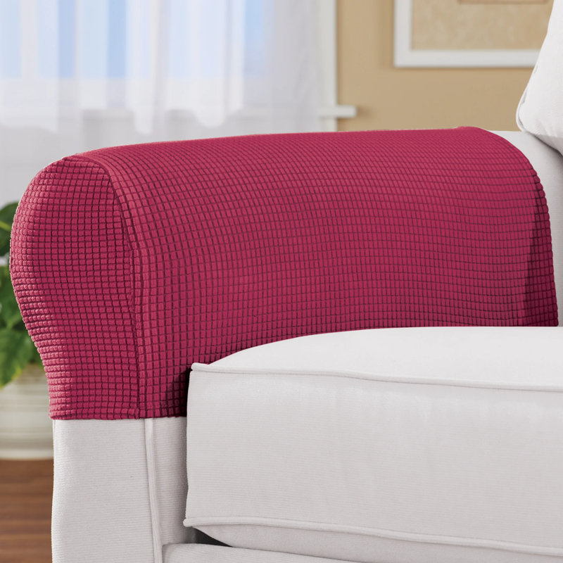 Set Of 2 Stretch Armrest Covers, Burgundy Polyester/Spandex