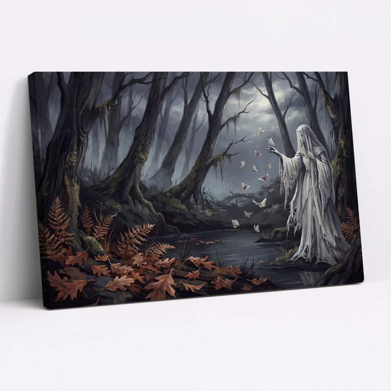Art mural sur toile Wraith in Dark Swamp Forest with White Halloween, 32"H x 48"W