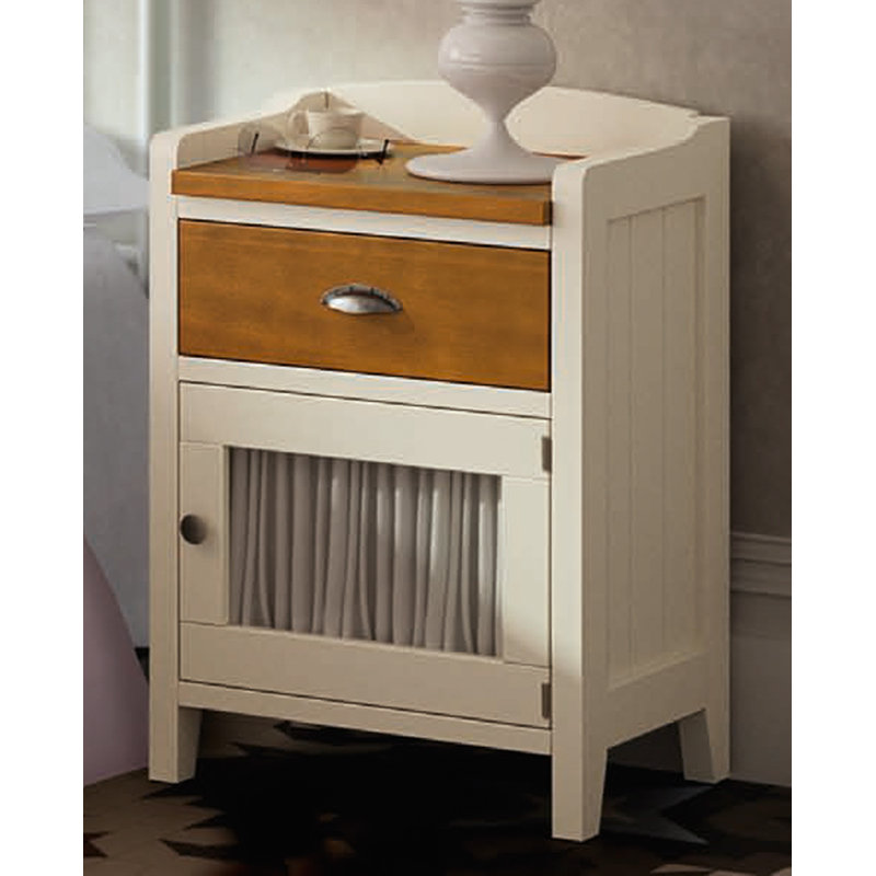 Jessica 48cm W Solid + Manufactured Wood Bedside Table, Distressed White/Brown, Right