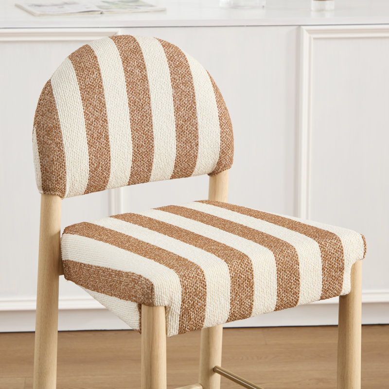 Lennon Upholstered 26.4'' Linen Counter Stool With Solid Wood Frame, Brown/White, Natural