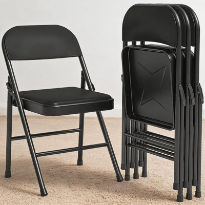 Ensemble de chaises pliantes robustes - structure en métal noir, coussin et dossier rembourrés, empilable et portable, capacité de 350 lb, pour salle à manger, bureau, intérieur / extérieur - ensemble de quatre pièces, noir