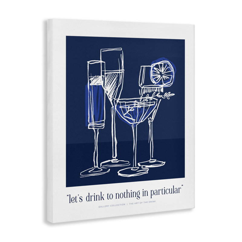 Toile «Blue Drink Toast», design par lettré et doublé, H 30 po x l 24 po
