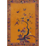 Wool Chinese Art Deco Hand Knotted Pile Antique 1920s Floral Rug