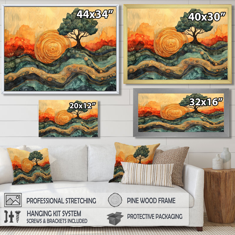 Arbre de baobab au lever du soleil avec racines d'Afrique III - arbre, art mural, H 30 po x l 40 po, Brun, Cadre flottant